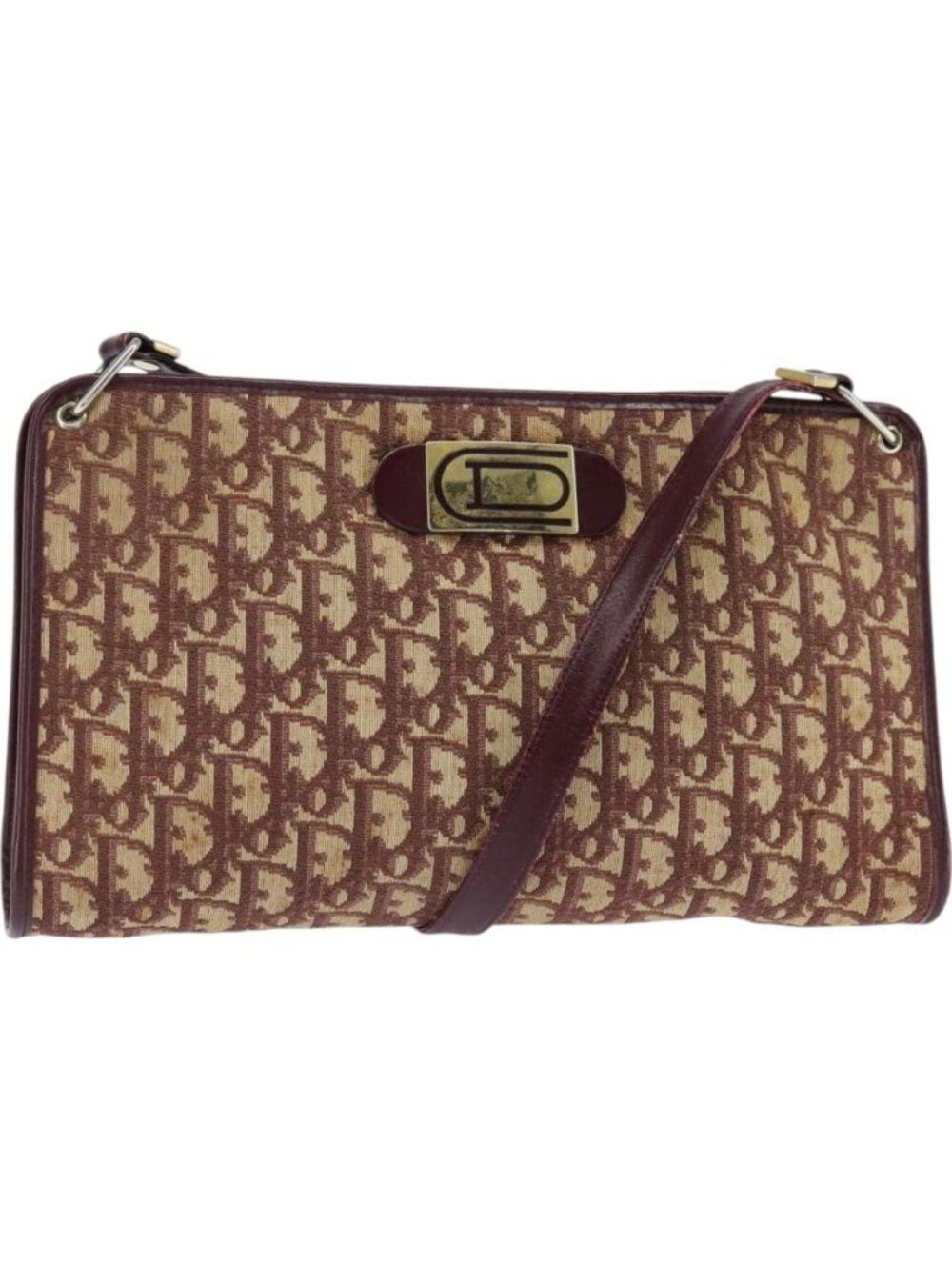 Christian Dior Trotter Canvas Shoulder Bag Red Gold